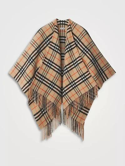 Check Wool Cashmere Cape