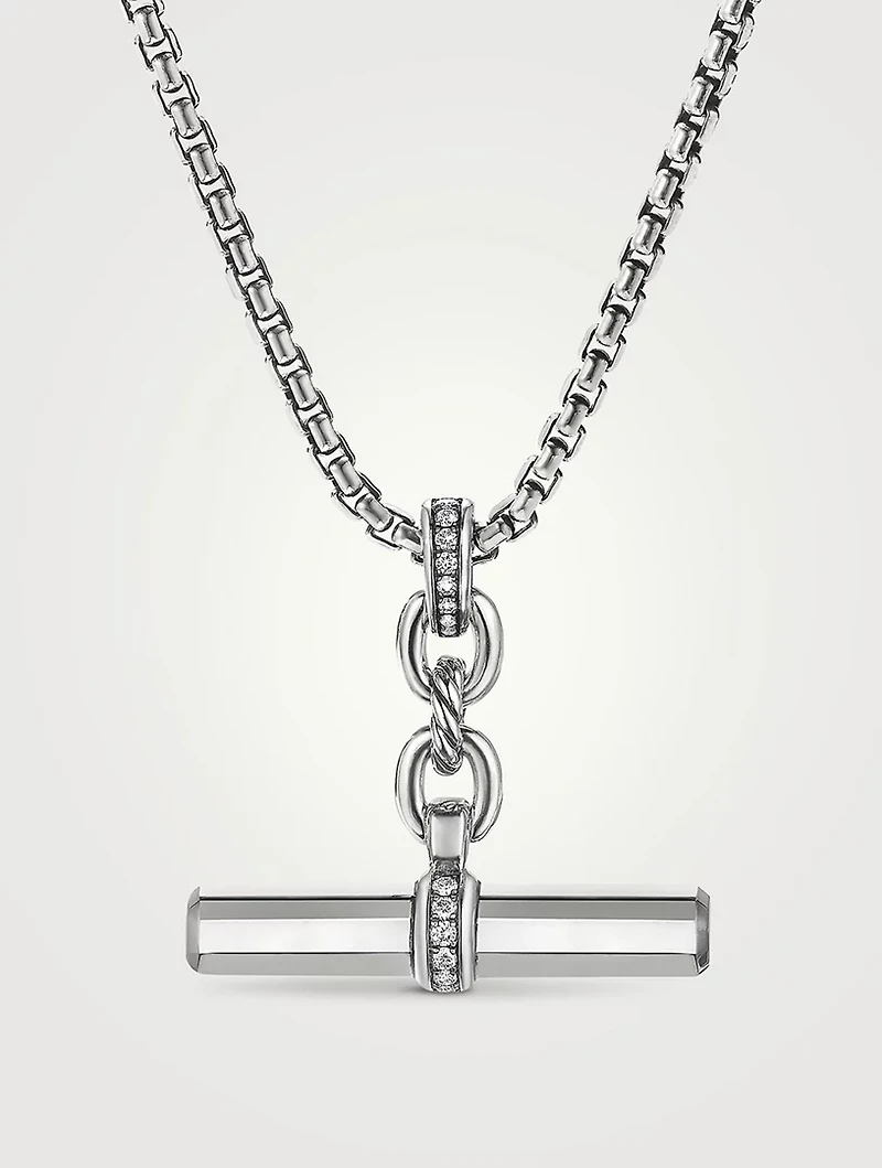Lexington E/w Barrel Pendant In Sterling Silver With Pavé Diamonds
