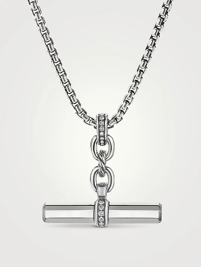 Lexington E/w Barrel Pendant In Sterling Silver With Pavé Diamonds