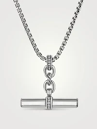 Lexington E/w Barrel Pendant In Sterling Silver With Pavé Diamonds