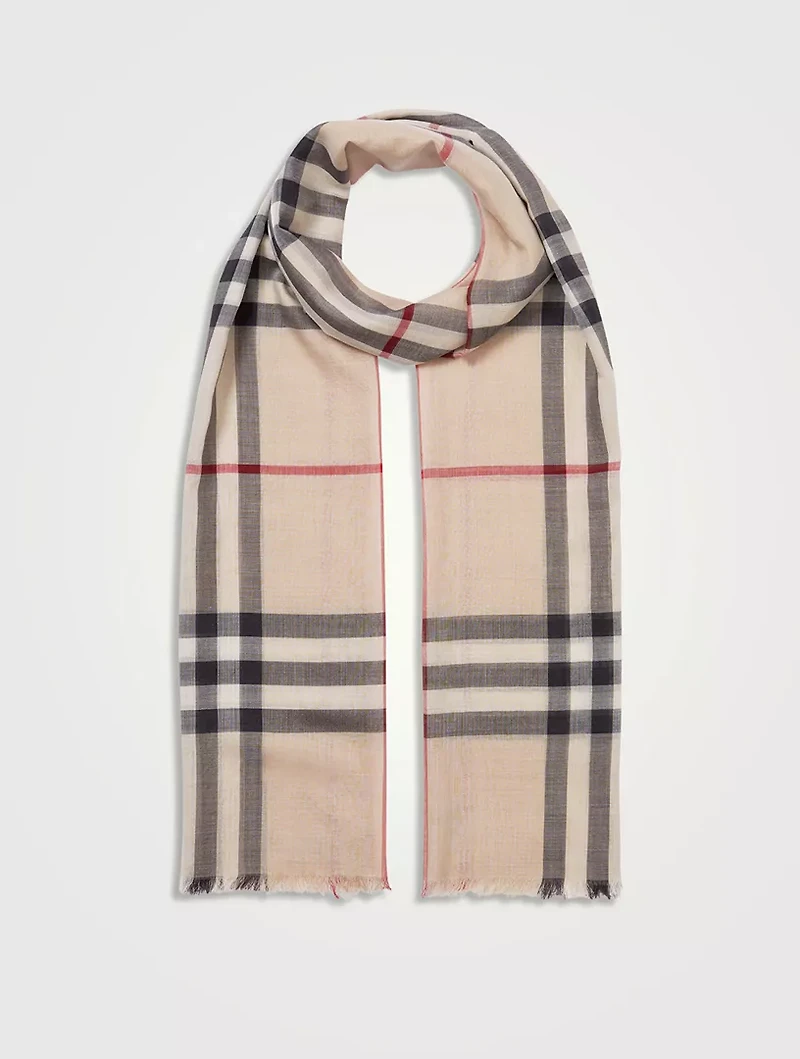 Check Wool Silk Scarf