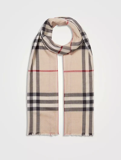 Check Wool Silk Scarf