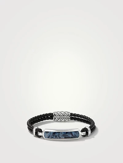 Exotic Stone Bar Station Black Leather Bracelet With Pietersite