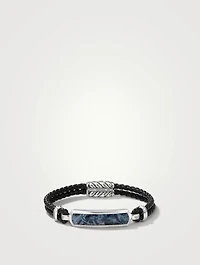 Exotic Stone Bar Station Black Leather Bracelet With Pietersite