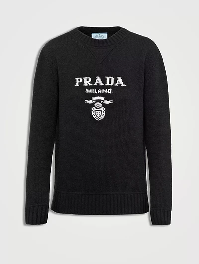 Cashmere And Wool Prada Logo Crew-neck Sweater