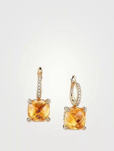 Chatelaine® Drop Earrings In 18k Yellow Gold With Citrine And Pavé Diamonds