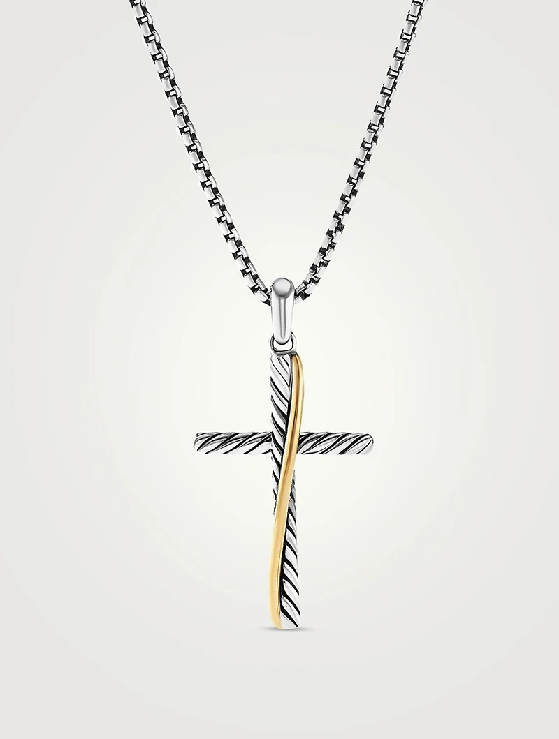 Crossover Cross Pendant In Sterling Silver With 18k Yellow Gold