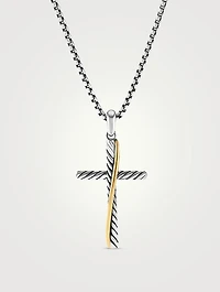 Crossover Cross Pendant In Sterling Silver With 18k Yellow Gold
