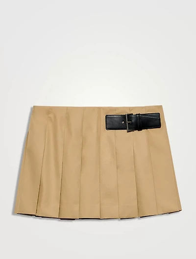 Twill Miniskirt With Leather Belt