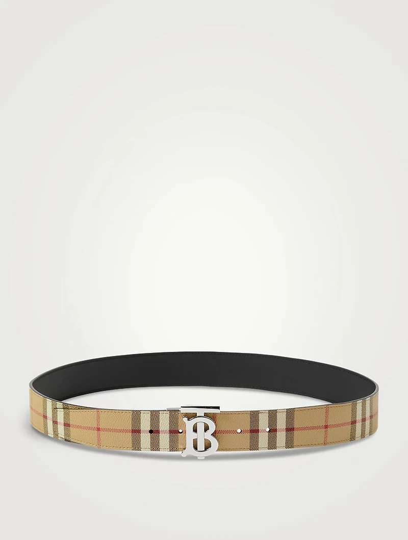 Check And Leather Reversible Tb Belt