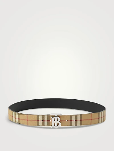 Check And Leather Reversible Tb Belt