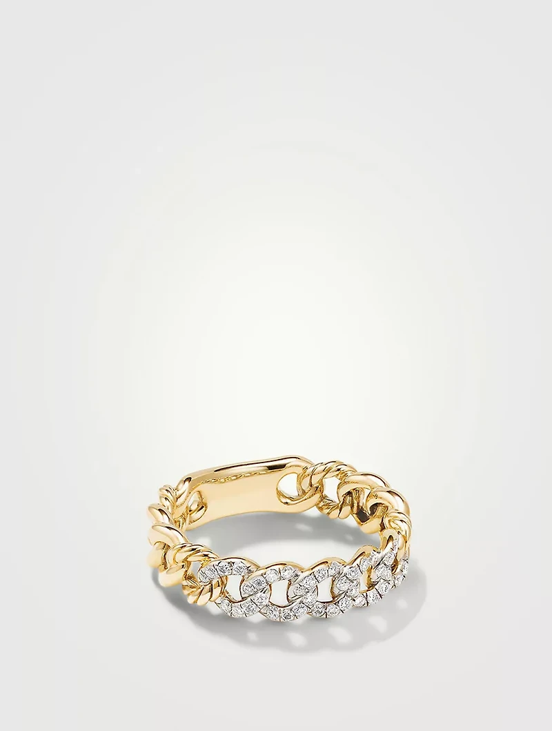 Belmont® Curb Link Band Ring 18k Yellow Gold With Pavé Diamonds