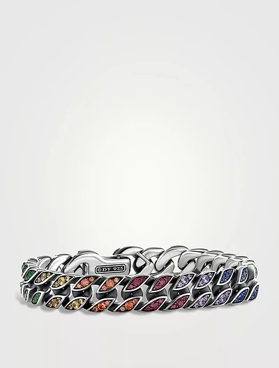 Curb Chain Bracelet Sterling Silver With Rainbow Pavé, 11.5mm