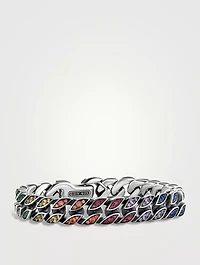 Curb Chain Bracelet Sterling Silver With Rainbow Pavé, 11.5mm