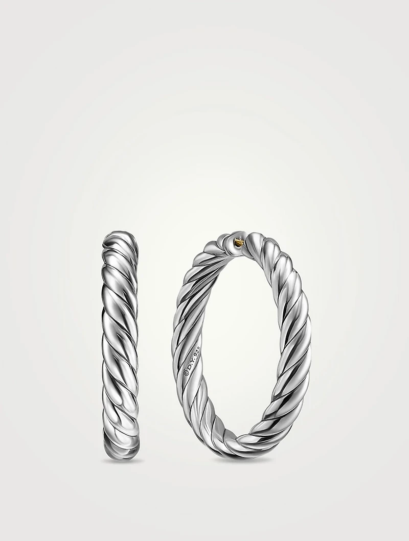 Sculpted Cable Hoop Earrings In Sterling Silver, 38mm