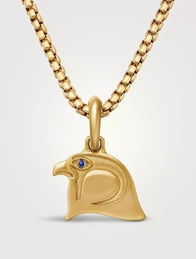Cairo Falcon Amulet In 18k Yellow Gold With Sapphire, 26mm