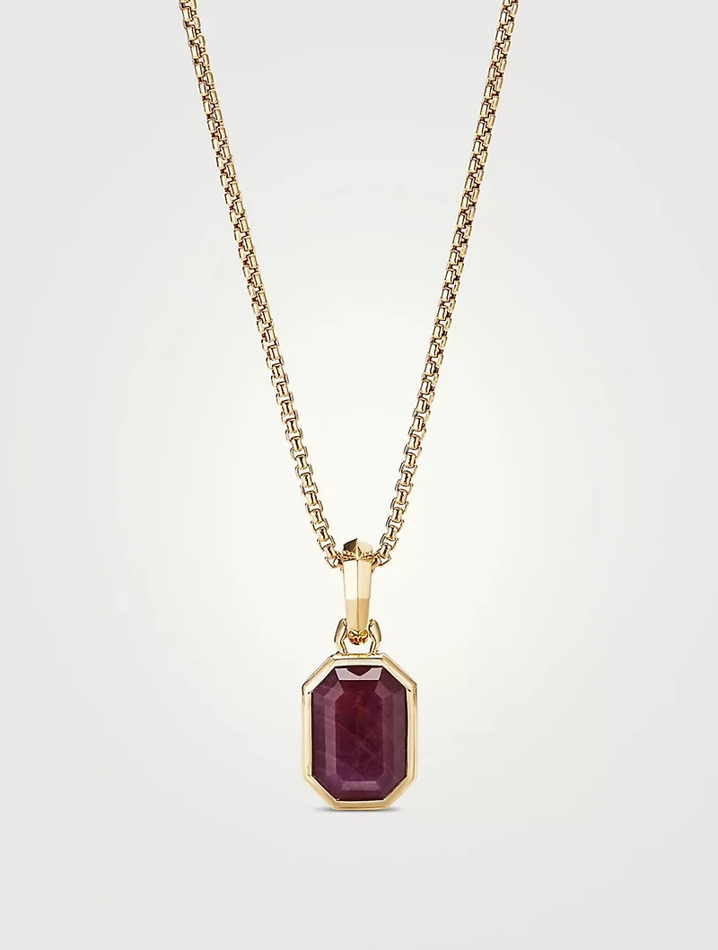 Emerald Cut Amulet In 18k Yellow Gold With Indian Ruby