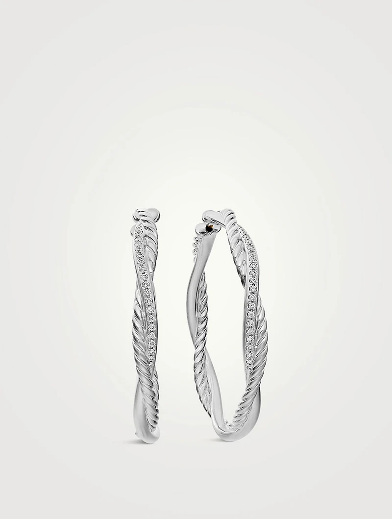 Infinity Hoop Earrings In Sterling Silver With Diamonds, 42mm