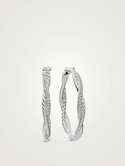 Infinity Hoop Earrings In Sterling Silver With Diamonds, 42mm