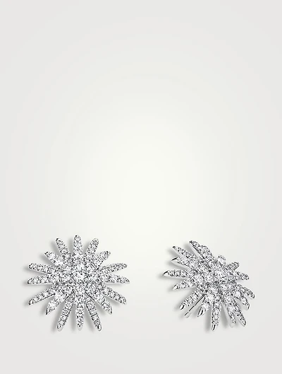 Starburst Stud Earrings In 18k White Gold With Full Pavé Diamonds