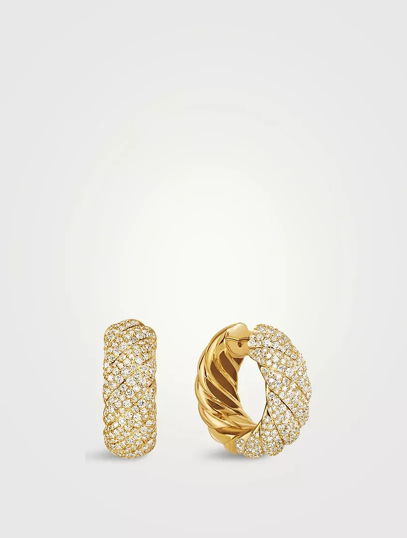 Sculpted Cable Hoop Earrings In 18k Yellow Gold With Diamonds