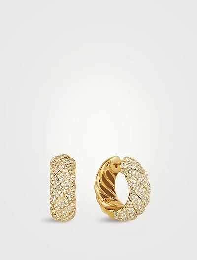 Sculpted Cable Hoop Earrings In 18k Yellow Gold With Diamonds