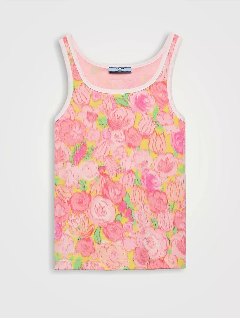Printed Ribbed Knit Cotton Tank Top