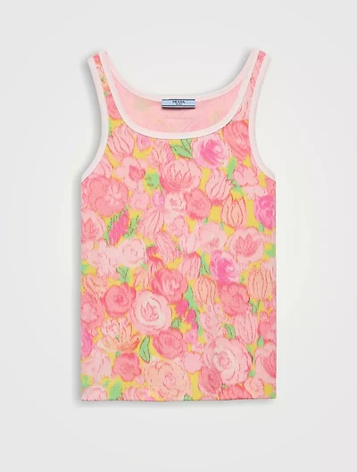 Printed Ribbed Knit Cotton Tank Top