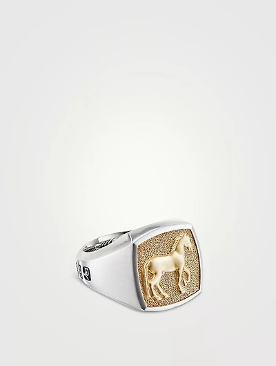 Petrvs® Horse Signet Ring Sterling Silver With 18k Yellow Gold