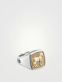 Petrvs® Horse Signet Ring Sterling Silver With 18k Yellow Gold
