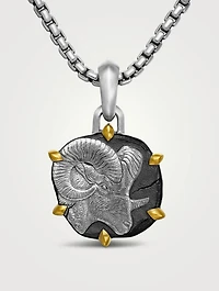 Aries Amulet In Sterling Silver With 18k Yellow Gold, 33mm