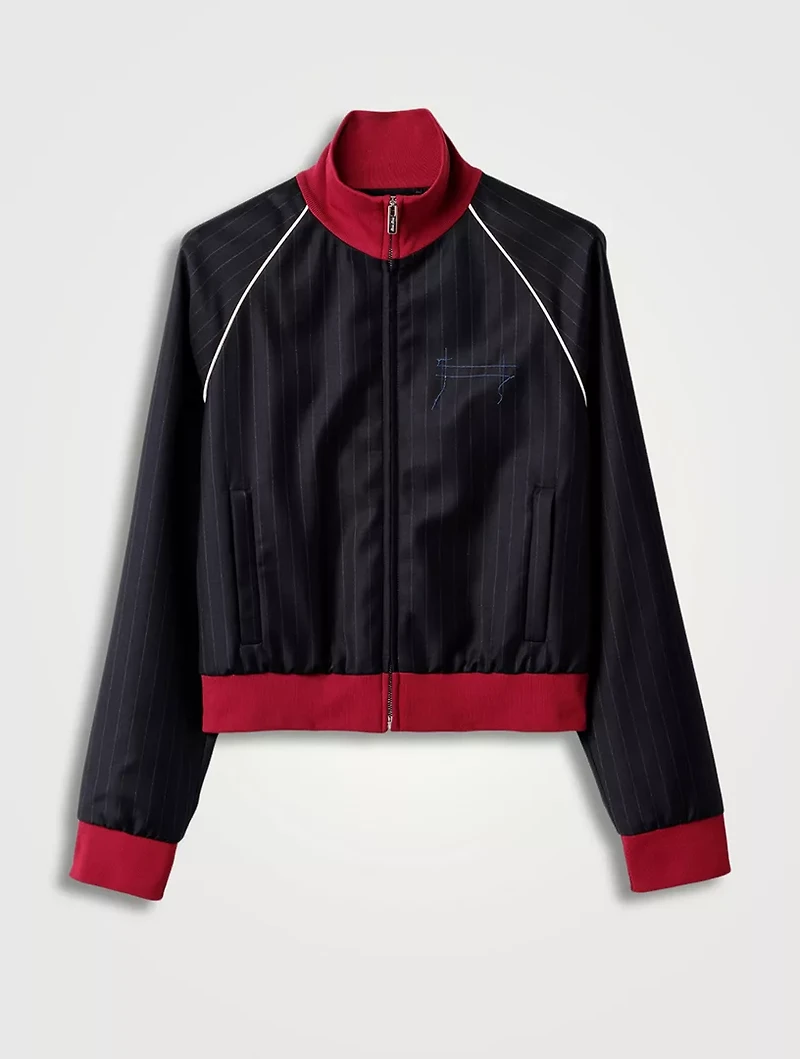 Pinstriped Zipper Blouson Jacket