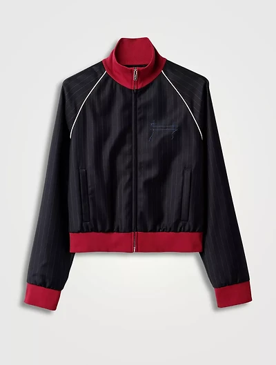 Pinstriped Zipper Blouson Jacket