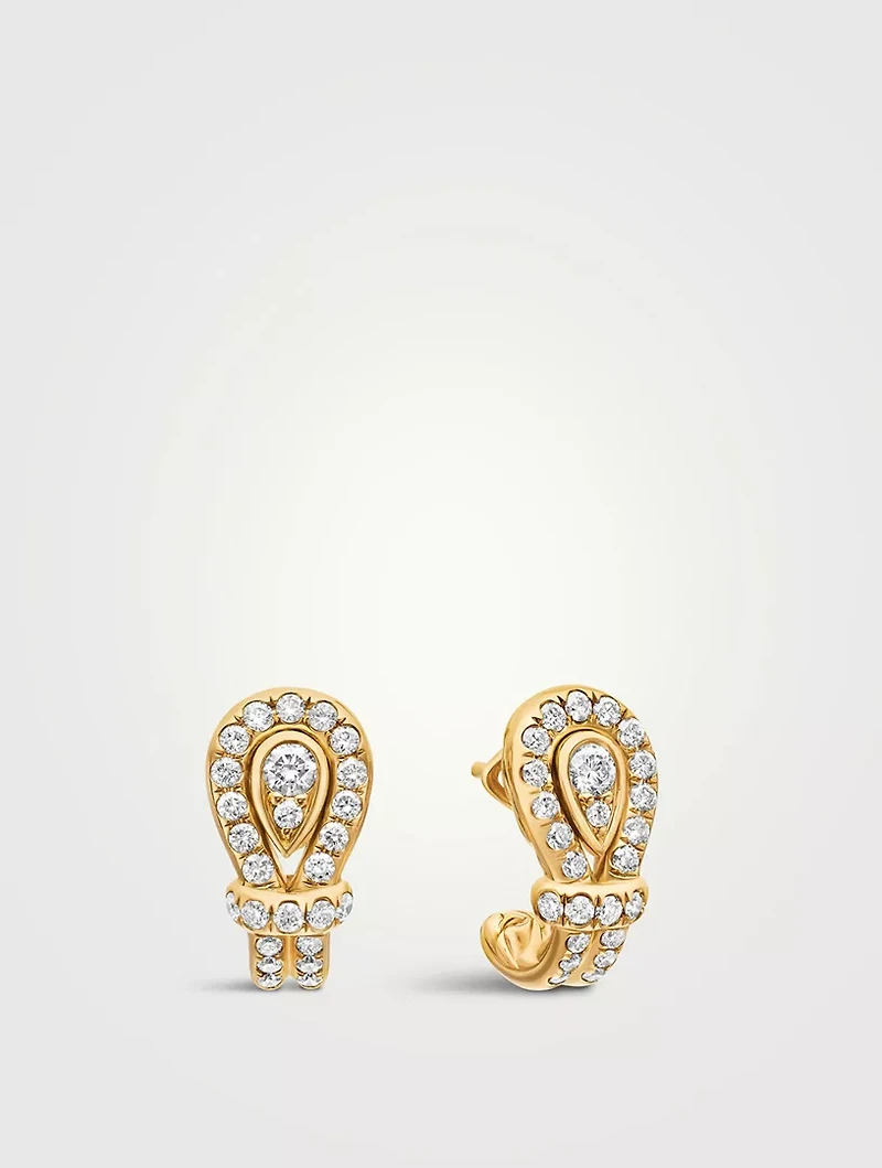 Thoroughbred Loop Huggie Hoop Earrings In 18k Yellow Gold With Diamonds, 14.5mm