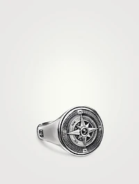 Maritime® Compass Signet Ring Sterling Silver With Center Black Diamond, 19.4mm