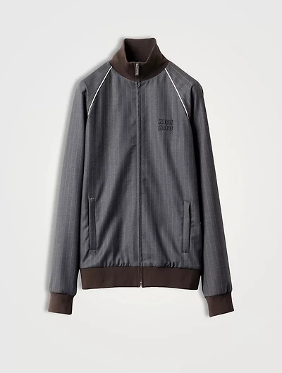 Pinstriped Zipper Blouson Jacket