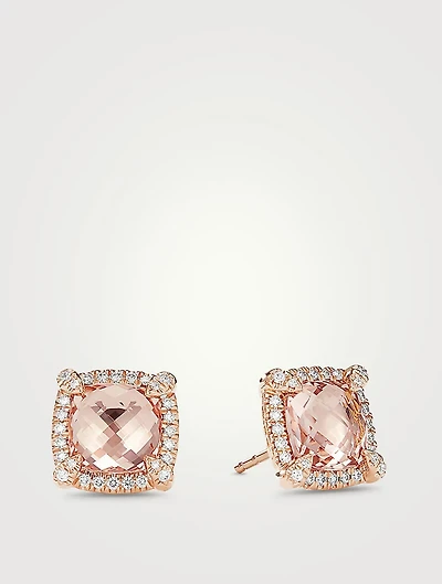 Chatelaine® Pavé Bezel Stud Earrings In 18k Rose Gold With Morganite And Diamonds