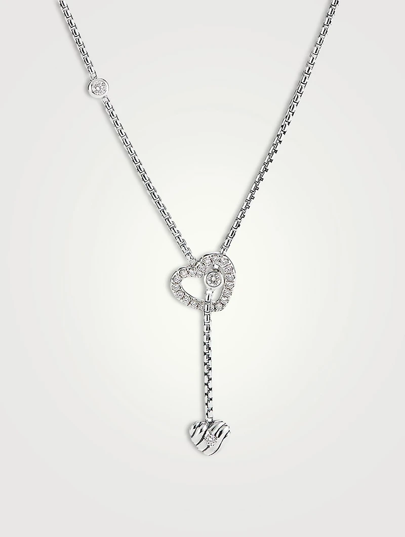 Cable Collectibles® Heart Y Necklace In Sterling Silver With Pavé Diamonds