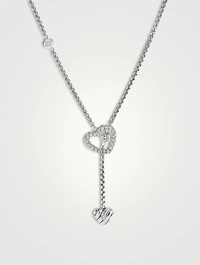 Cable Collectibles® Heart Y Necklace In Sterling Silver With Pavé Diamonds