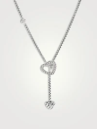 Cable Collectibles® Heart Y Necklace In Sterling Silver With Pavé Diamonds