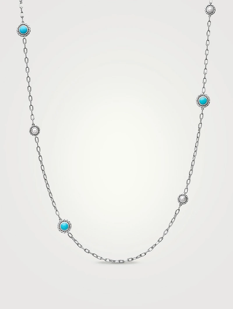 Pearl Classics Station Chain Necklace In Sterling Silver With Turquoise, 4mm