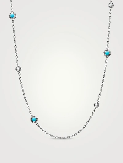 Pearl Classics Station Chain Necklace In Sterling Silver With Turquoise, 4mm