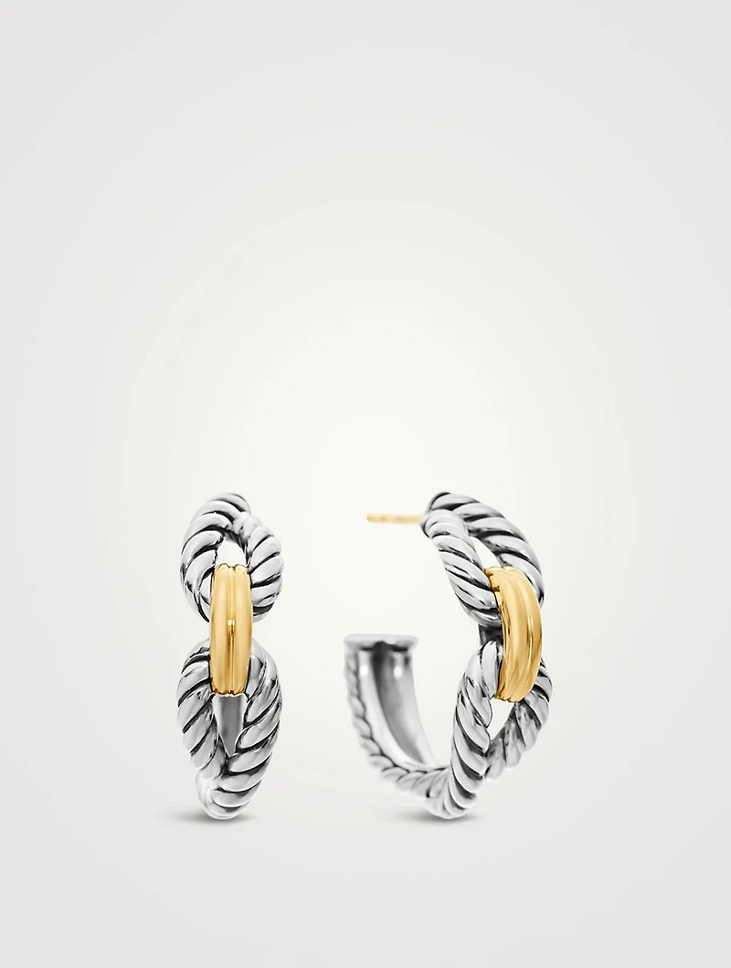 Cable Loop Hoop Earrings In Sterling Silver With 18k Yellow Gold, 22mm