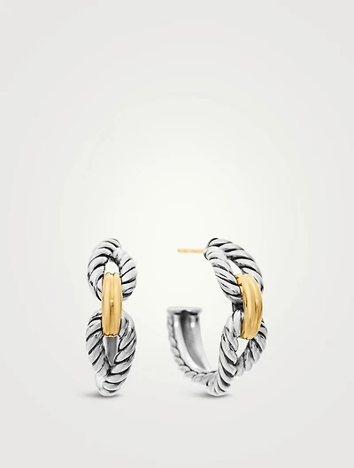 Cable Loop Hoop Earrings In Sterling Silver With 18k Yellow Gold, 22mm