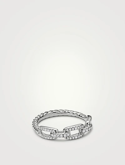 Stax Chain Link Ring 18k White Gold With Pavé Diamonds