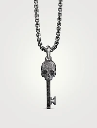 Memento Mori Skull Key Amulet In Sterling Silver With Pavé Black Diamonds