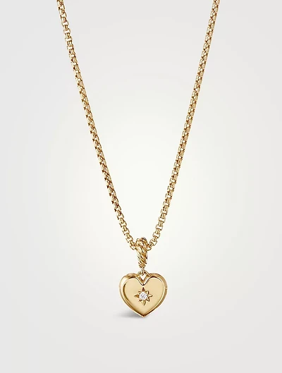 Compass Heart Amulet In 18k Yellow Gold With Center Diamond