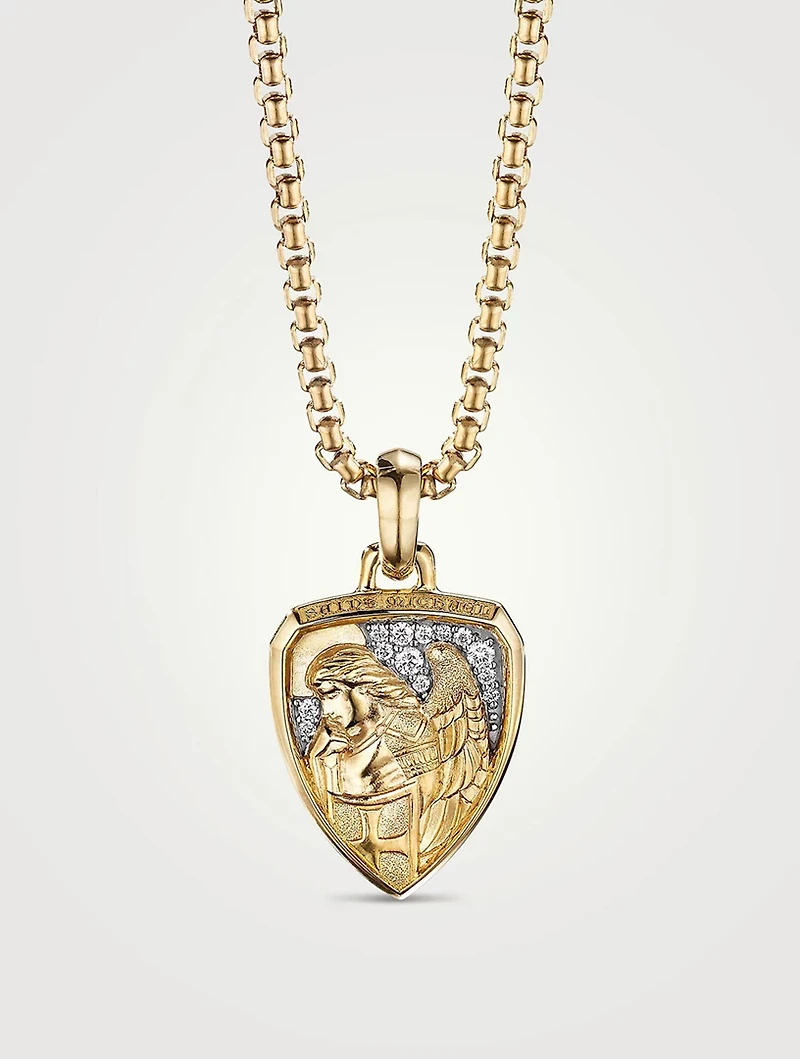 St. Michael Amulet In 18k Yellow Gold With Pavé Diamonds