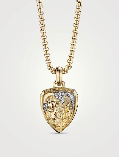 St. Michael Amulet In 18k Yellow Gold With Pavé Diamonds