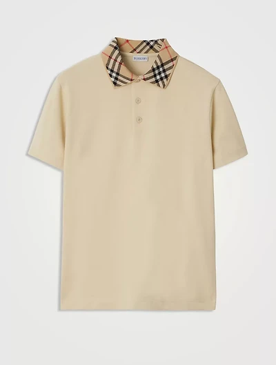 Check Collar Cotton Polo Shirt